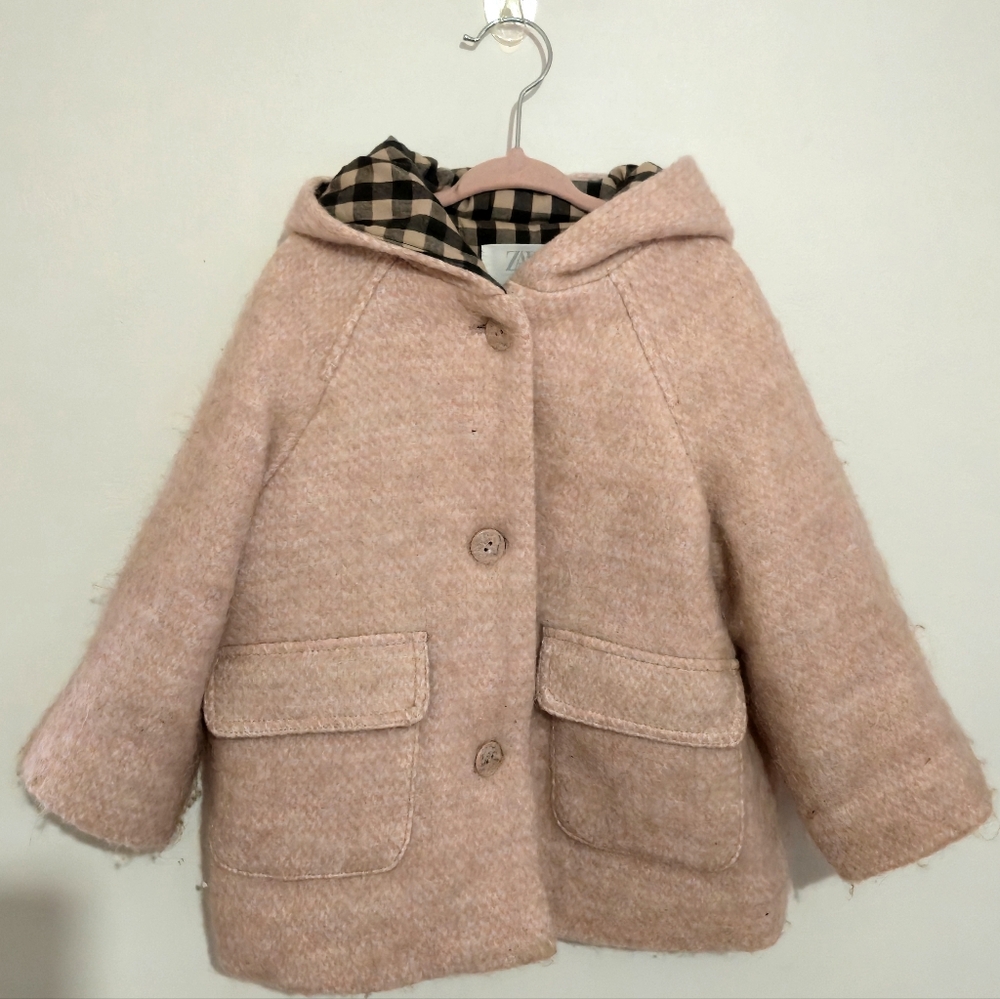 Kids Pink Pea Coat with Hood